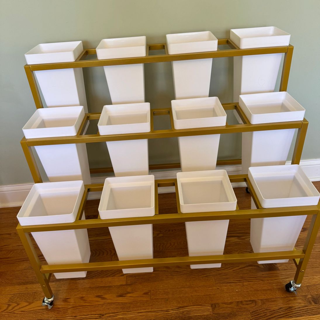White pots on the gold rental cart