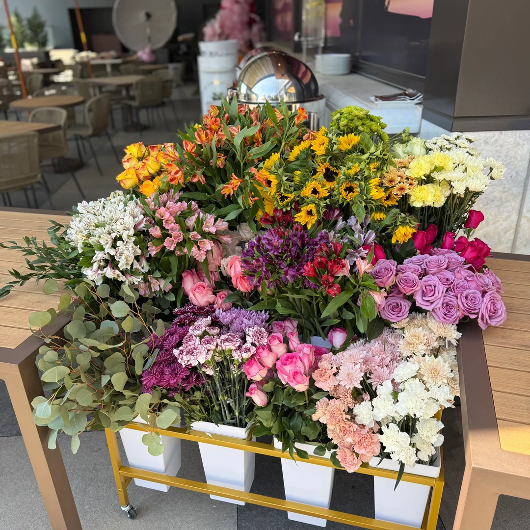 Gold flower bar with fresh flowers